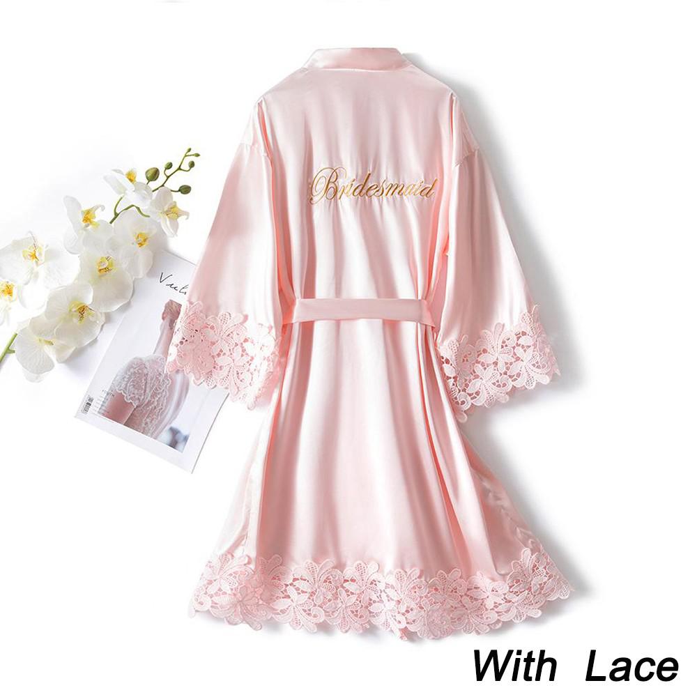 Kimono Bathrobe Embroidery Gown with Lace