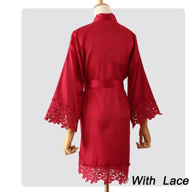 Kimono Bathrobe Embroidery Gown with Lace