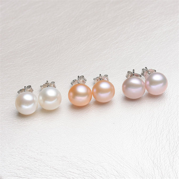 8-9mm AAAA Grade Freshwater Pearls Stud with 925 Sterling Silver (Purple)