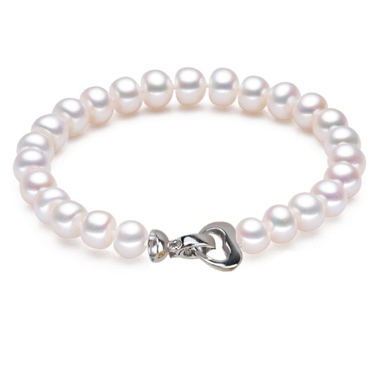 8-9mm AAAA Grade Freshwater Pearl Bracelet with 925 Sterling Silver Heart Lock