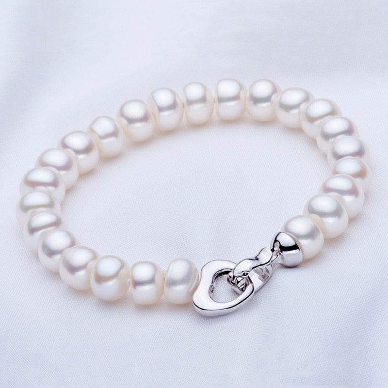 8-9mm AAAA Grade Freshwater Pearl Bracelet with 925 Sterling Silver Heart Lock