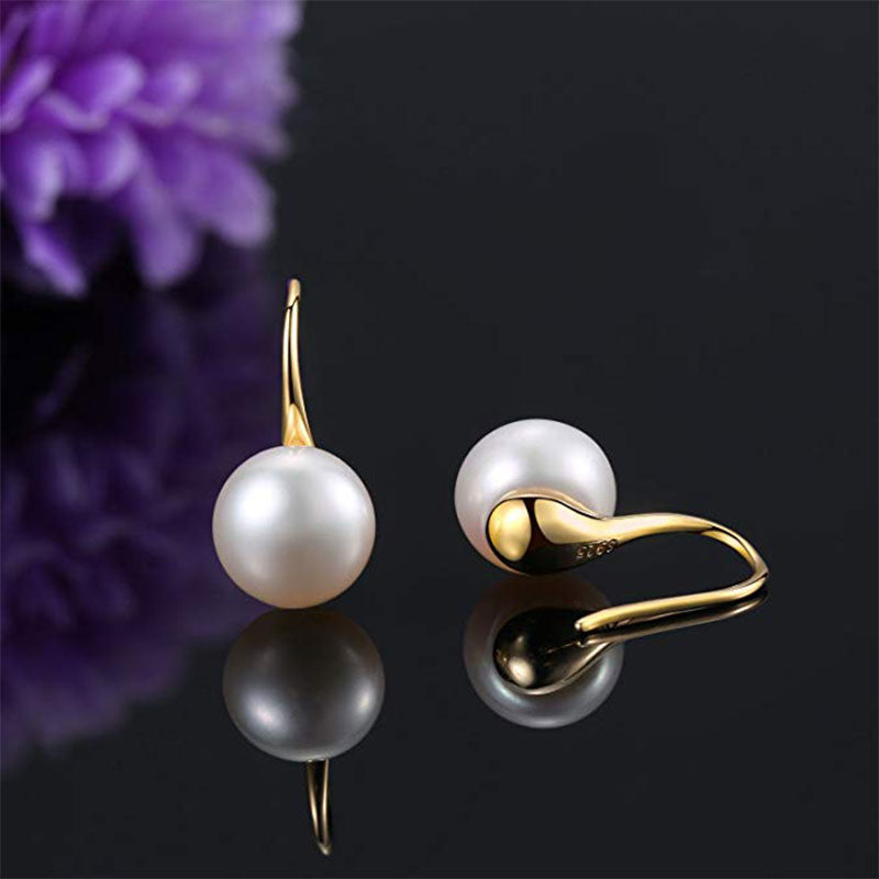 8-9mm Freshwater Drop Dangle Hook Pearl Earrings with 925 Sterling Silver (White)