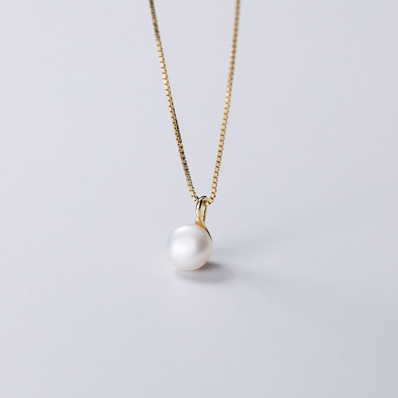 6MM Fresh Water Pearl Pendant Necklace with 18K Gold Plated 925 Sterling Silver