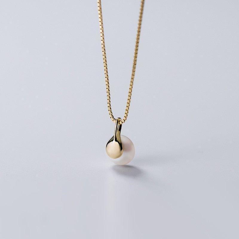 6MM Fresh Water Pearl Pendant Necklace with 18K Gold Plated 925 Sterling Silver